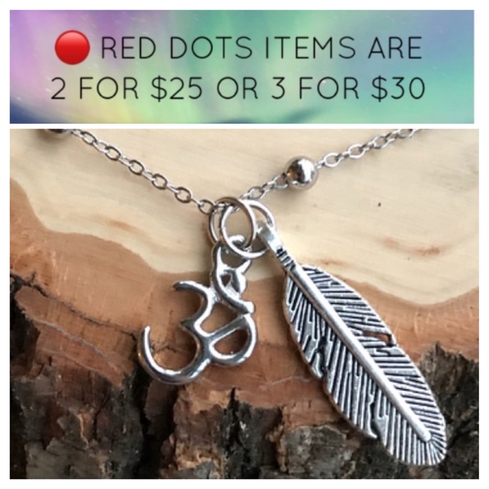 🔴SALE ! om sign & leaf charm steel chain necklace